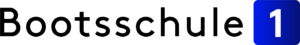 Logo mit dem Text „Bootsschule“ in Schwarz, wobei der letzte Buchstabe „e“ in ein blaues, abgerundetes Quadrat übergeht, das die weiße Ziffer „1“ enthält. Das Design zeichnet sich durch eine glatte und moderne Schriftart aus, die die Eleganz eines Segeltörns einfängt.